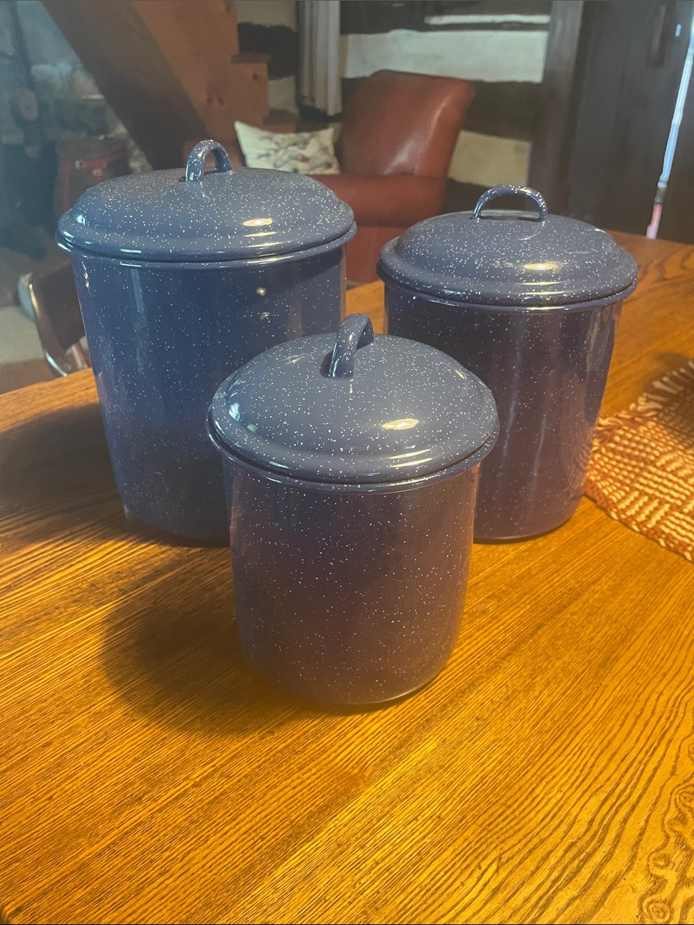 Speckled Blue Enamel Canister Set - 3 Piece